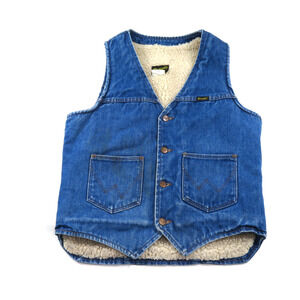 Wrangler No Fault Denim Vest Blue 14oz Sherpa Lined Sz M 1970s
